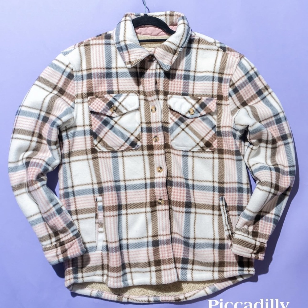 Plaid Button-Up Fleece Coat